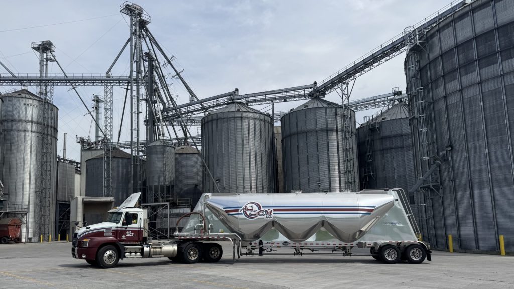 Bulk pneumatic flour tanker at Ag Com flour mill in New Oxford, PA.